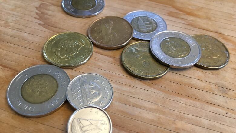 Canadian coins of various denominations.