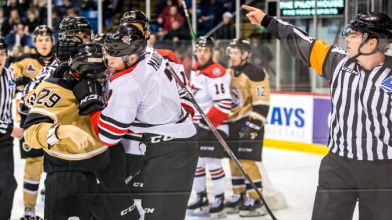 Hockey players fighting