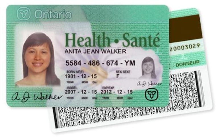 A green Ontario health card.