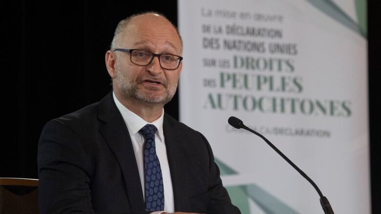 David Lametti at a press conference.