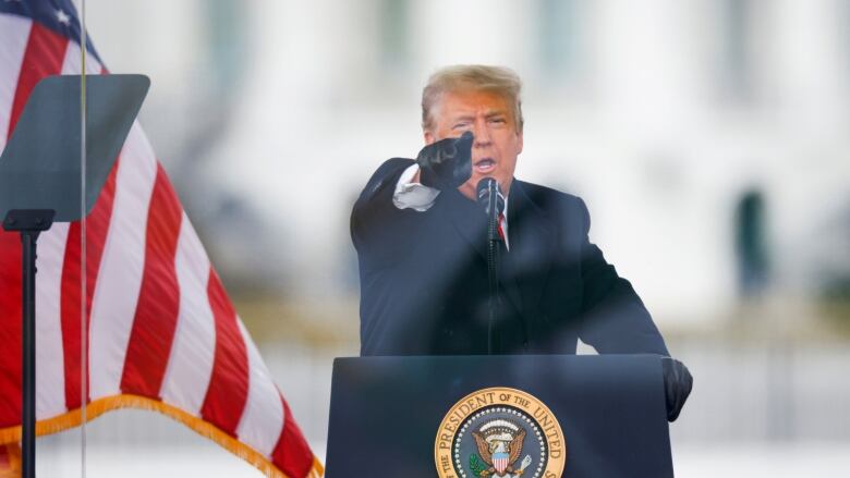 Trump points his finger during a speech on Jan. 6, 2021.