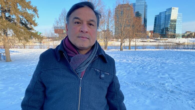 University of Saskatchewan epidemiologist Nazeem Muhajarine standing outside during the winter.