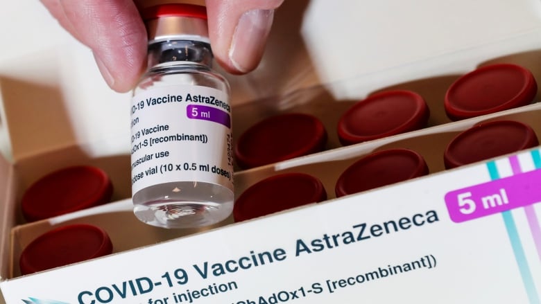 A vial with the AstraZeneca's coronavirus disease (COVID-19) vaccine.