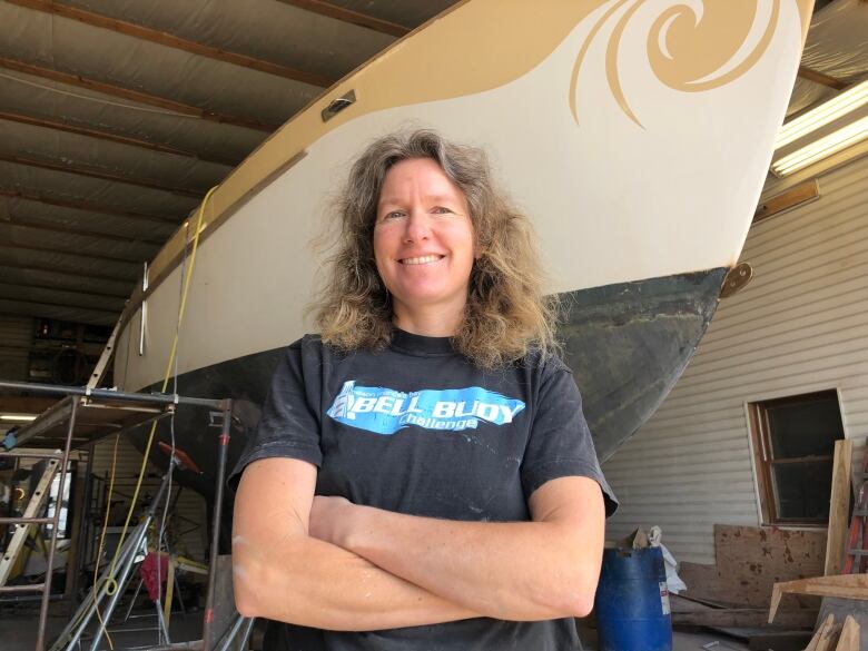 person in front of a boat