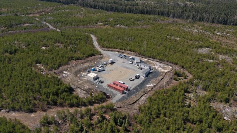 An aerial shot of a borehole drilling site.