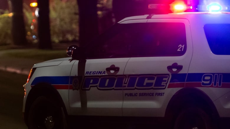 A Regina police vehicle at night 