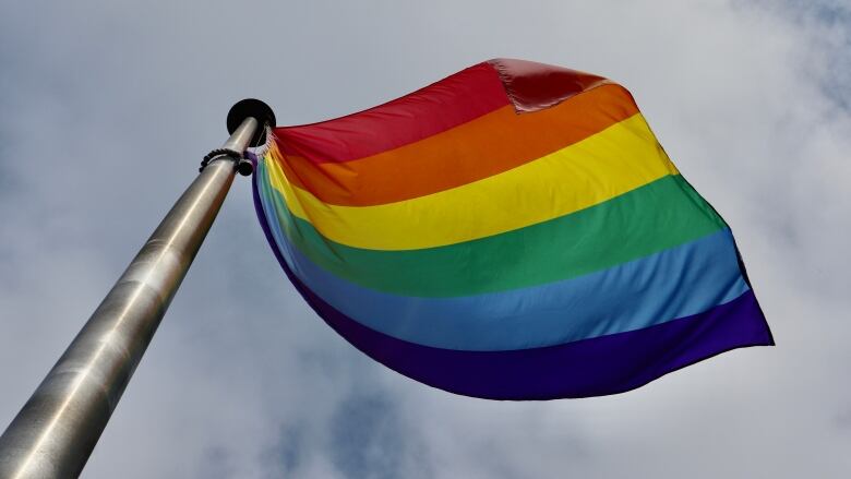 Rainbow flag on flagpole