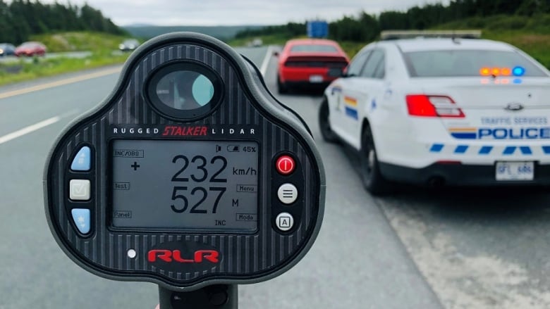 A speed on a police radar gun display. 