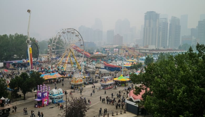 Smoke blanketing the Calgary Stampede grounds in 2021