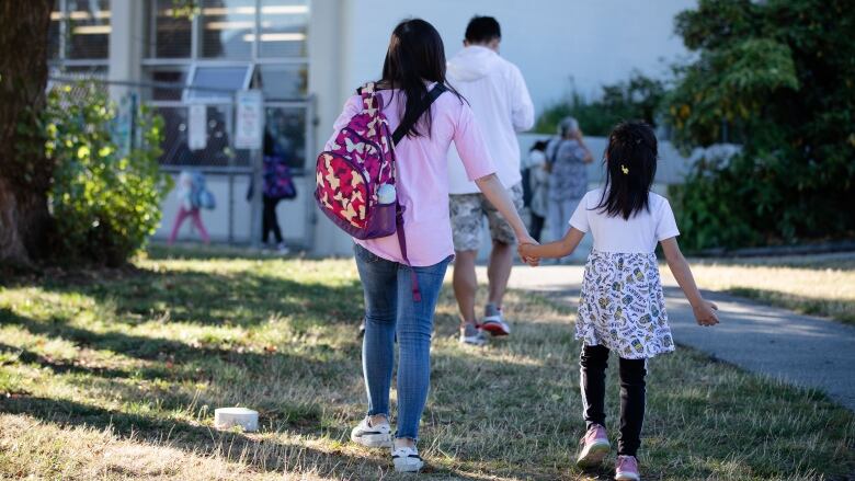 Kids walk to school.