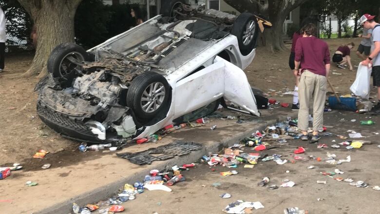 A first-year student saw her car smashed and flipped over during an unsanctioned gathering in 2021.