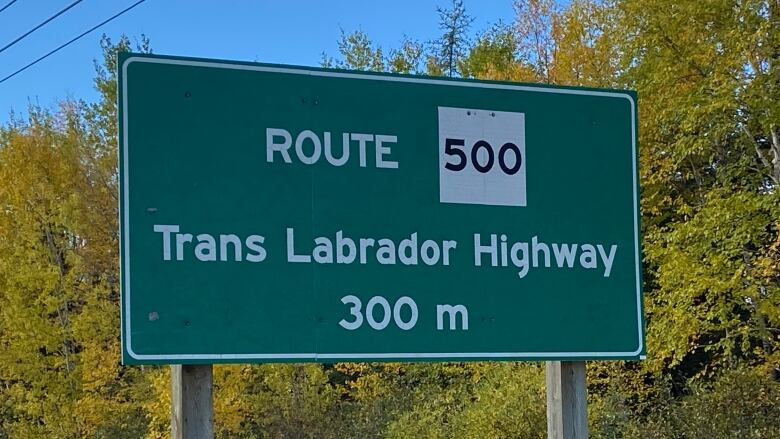 A green highway sign for the Trans-Labrador Highway 