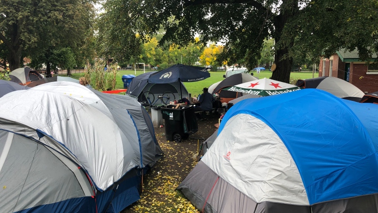 A homeless encampment at Dufferin Grove Park in Toronto.