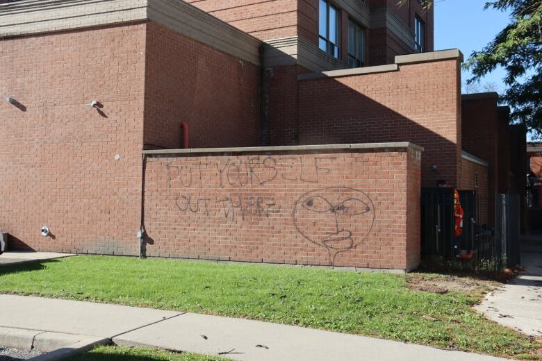 Vandalism at the back of TownePlace Suites by Marriott in downtown Windsor.