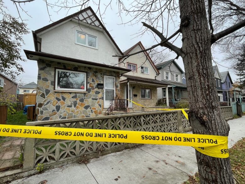 A house with police tape.