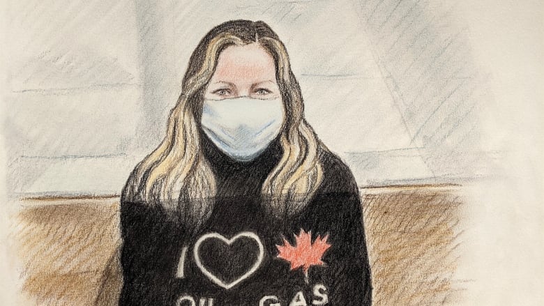 Freedom Convoy organizer Tamara Lich appears in front of a judge for her bail hearing on Feb. 19, 2022. Lich, from Medicine Hat, Alta., was charged Thursday with counselling to commit mischief in connection with the Ottawa protests.