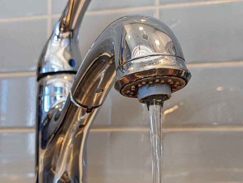 A close-up of a chrome-finish faucet.