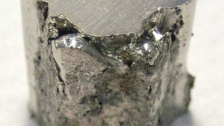 A piece of Nickel about 3 cm in size. The metal, of which there are significant deposits in B.C., is in demand for use in batteries for electric vehicles.