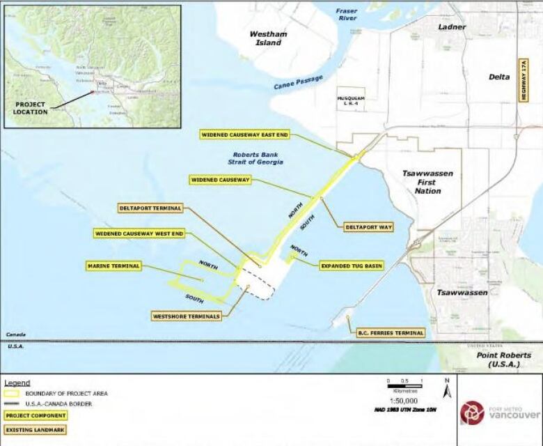 In this illustration from a federal review panel document published in 2020, the proposed footprint of the Roberts Bank 2 Terminal project is laid out.