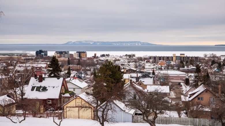 A view of Thunder Bay's north side and the Sleeping Giant in winter.