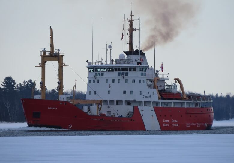 The Canadian Coast Guard Ship Griffon during operations near Pointe Louise, Sault Ste. Marie, Ont. in March 2022.