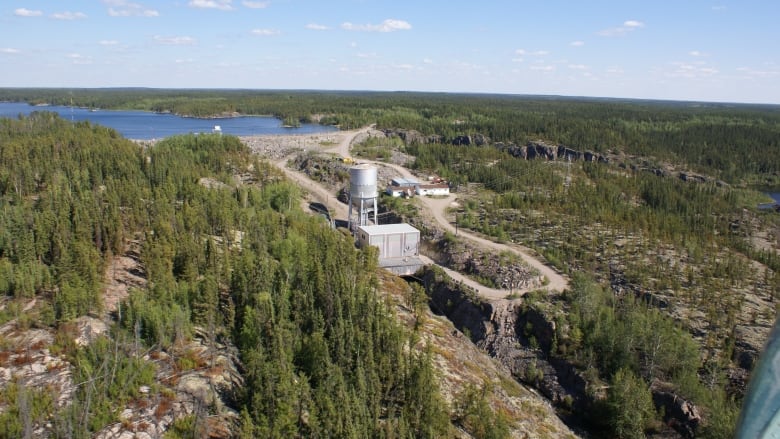 A hydro dam seen from above.