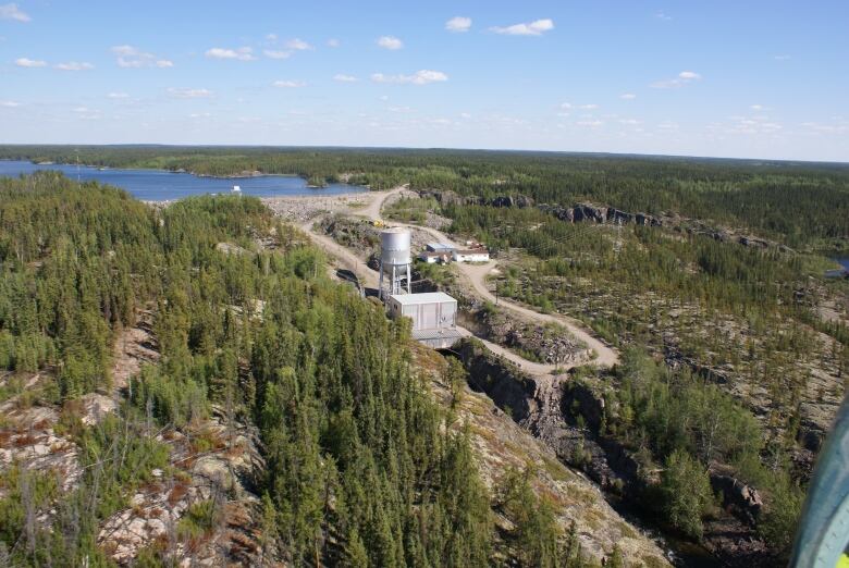 A hydro dam seen from above.