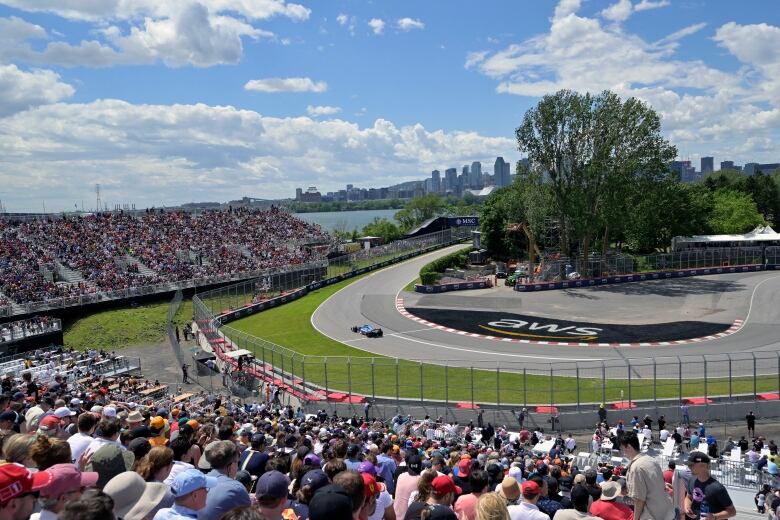 General view of the Senna turn from the stands during the Formula One free practice session at circuit Gilles Villeneuve.