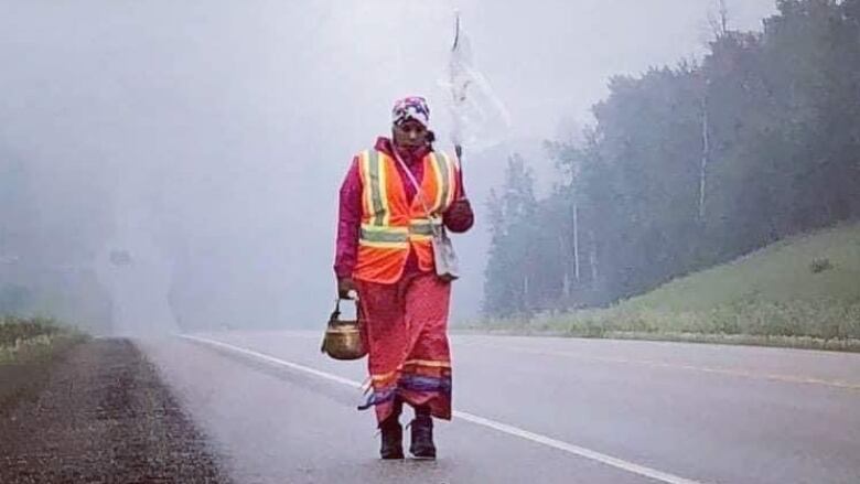 Tasha Beeds on a water walk for the health of the Saskatchewan River in the month of June in the year 2021. 