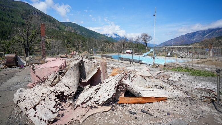 The remains of a pool after a wildfire destroyed it. 