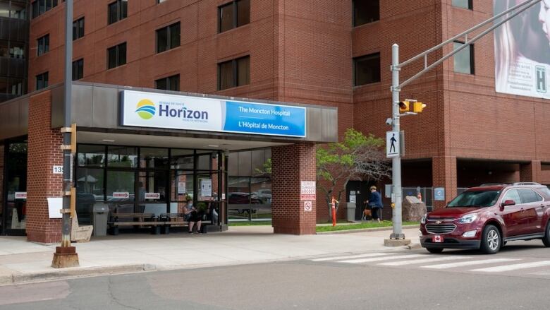 The front entrance doors of the Moncton Hospital in Moncton, New Brunswick.