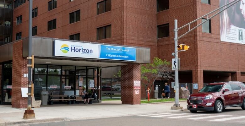 The front entrance doors of the Moncton Hospital in Moncton, New Brunswick.