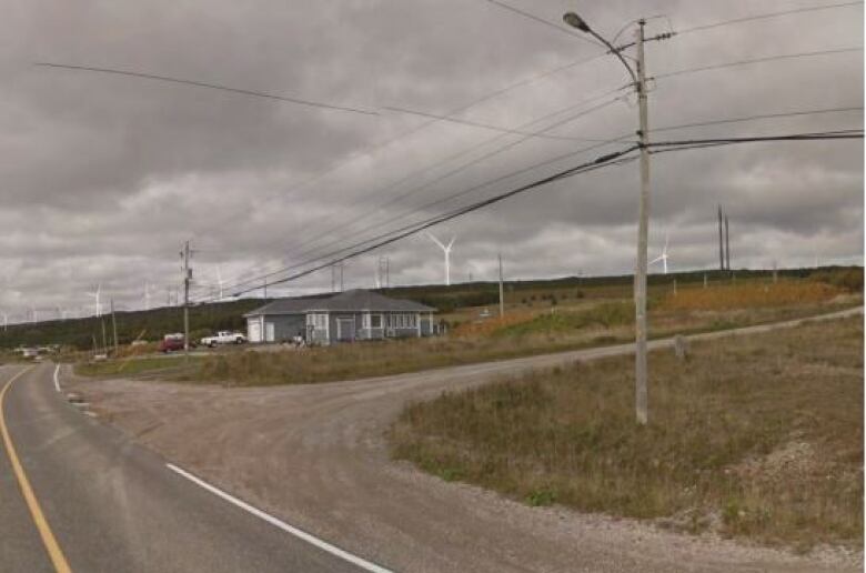 A designed mock-up of how wind turbines may look in Felix Cove on the Port au Port Peninsula.