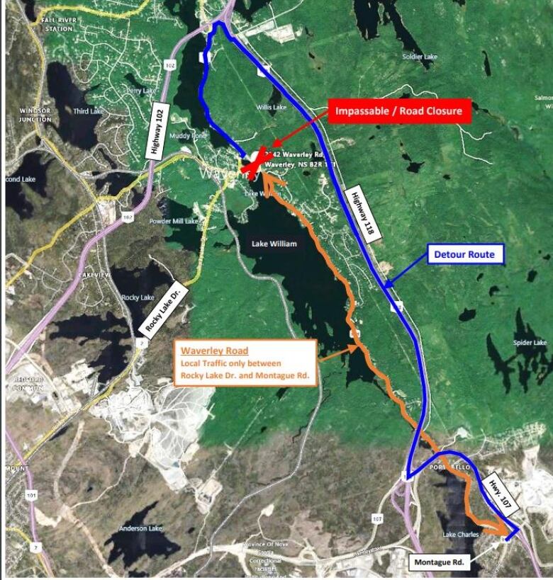 A map shows the detour route. 