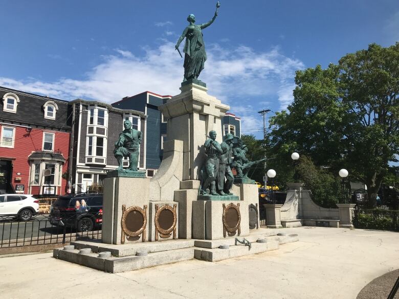 a ground level photo of the monument at the Newfoundland National War Memorial in St. John's.