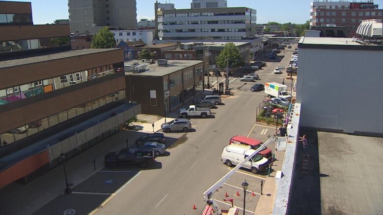 Aerial view of Kent Street from Great George to Prince Street.