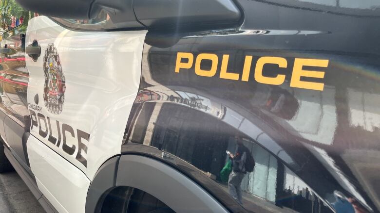 A close-up shot of a Calgary police car.