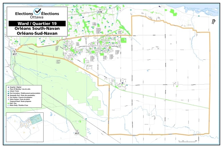 A map showing the boundaries for Ward 19 Orleans South- Navan.