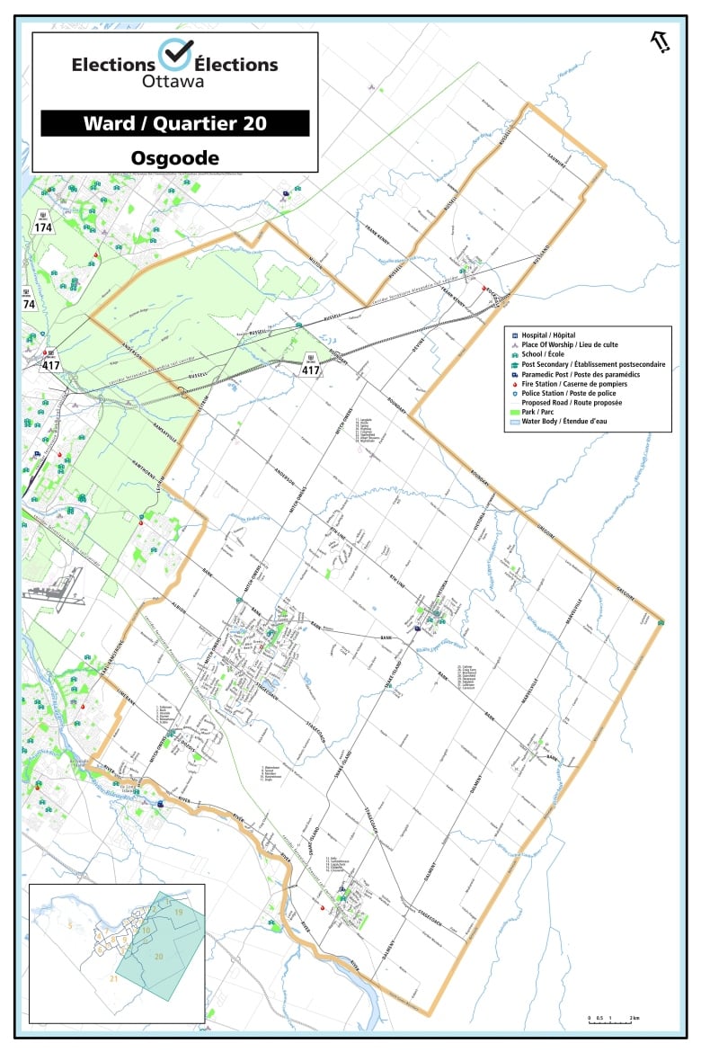 A map shows the boundaries of Ward 20 Osgoode.