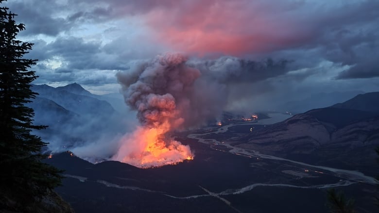 An overhead photo of a fire. 