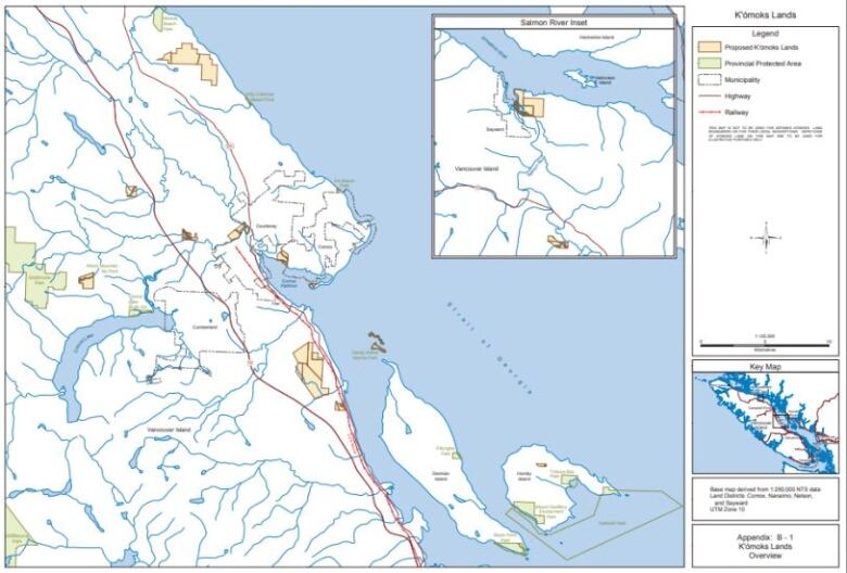 A map of the Comox Valley shows small parcels of land marked in yellow.