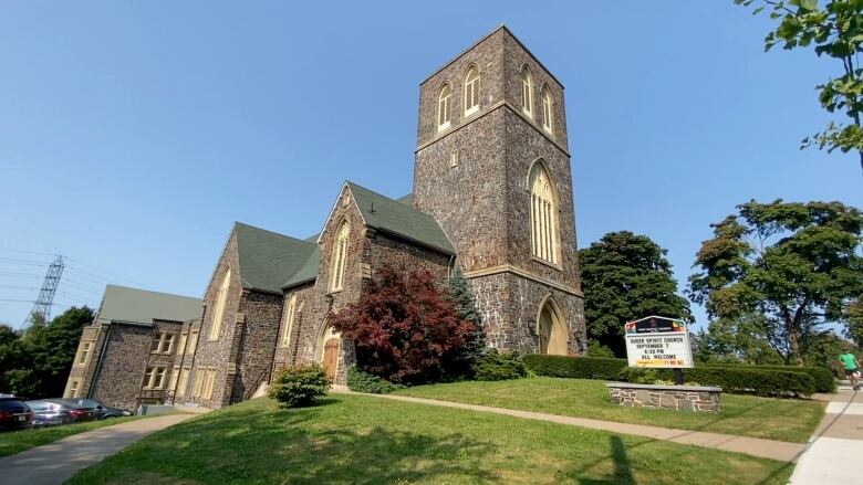 Photo of imposing stone church.