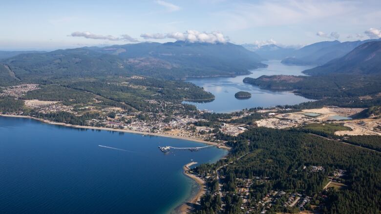 An aerial view of Sechelt on the Sunshine Coast in B.C.