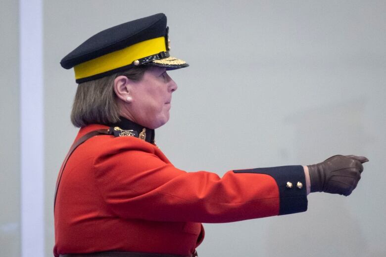 RCMP Commissioner Brenda Lucki during a Change of Command ceremony in Langley, British Columbia on Tuesday, September 20, 2022. 