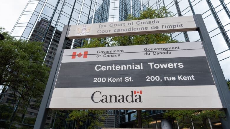 A sign stands outside a federal government building in Ottawa 