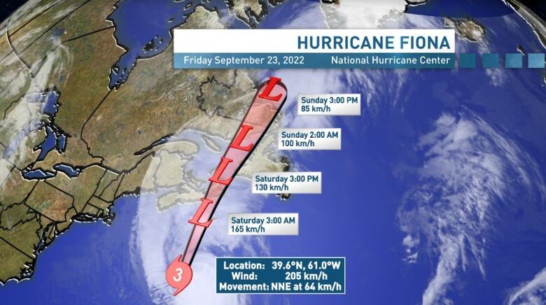 Map shows the track post-tropical storm Fiona took through Atlantic Canada. 