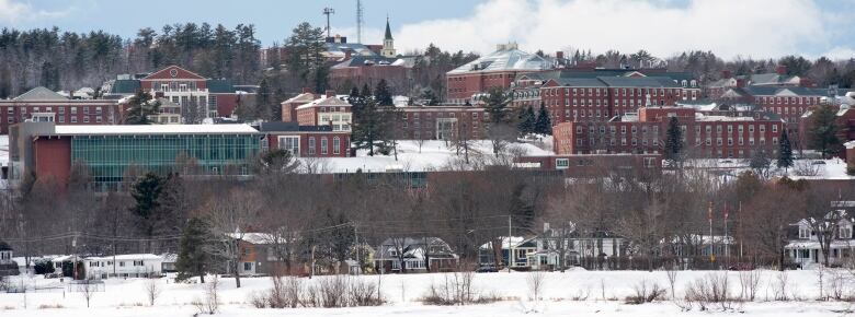 A wide shot of the University of New Brunswick campus during winter.