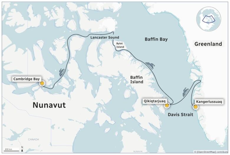 A map of a portion of the Arctic.