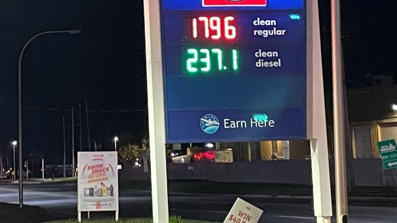 Sign show price of gas and diesel