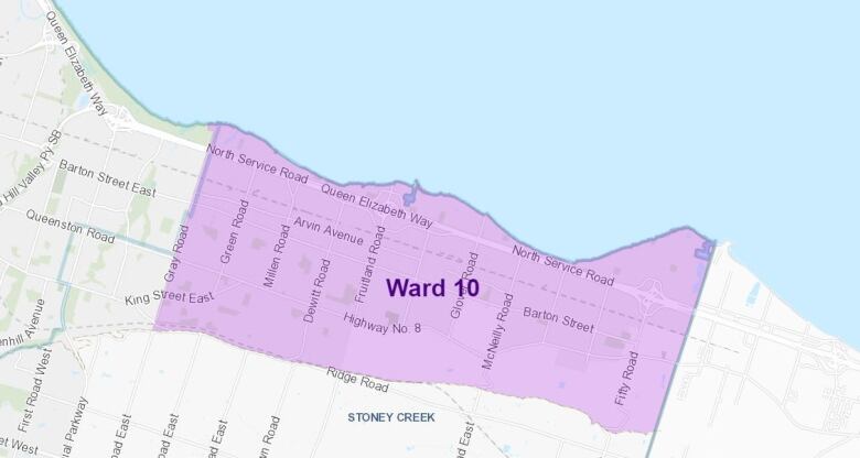 A map showing Ward 10 in purple.